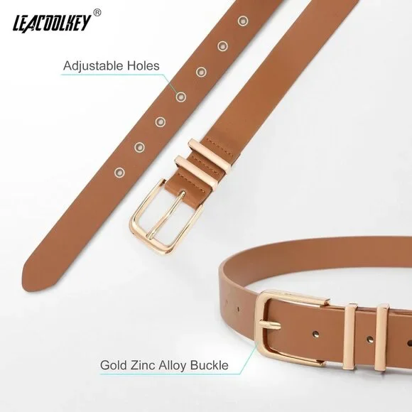 Women's Faux Leather Belts 3 Pack with Gold Buckles for Jeans Dresses Pants